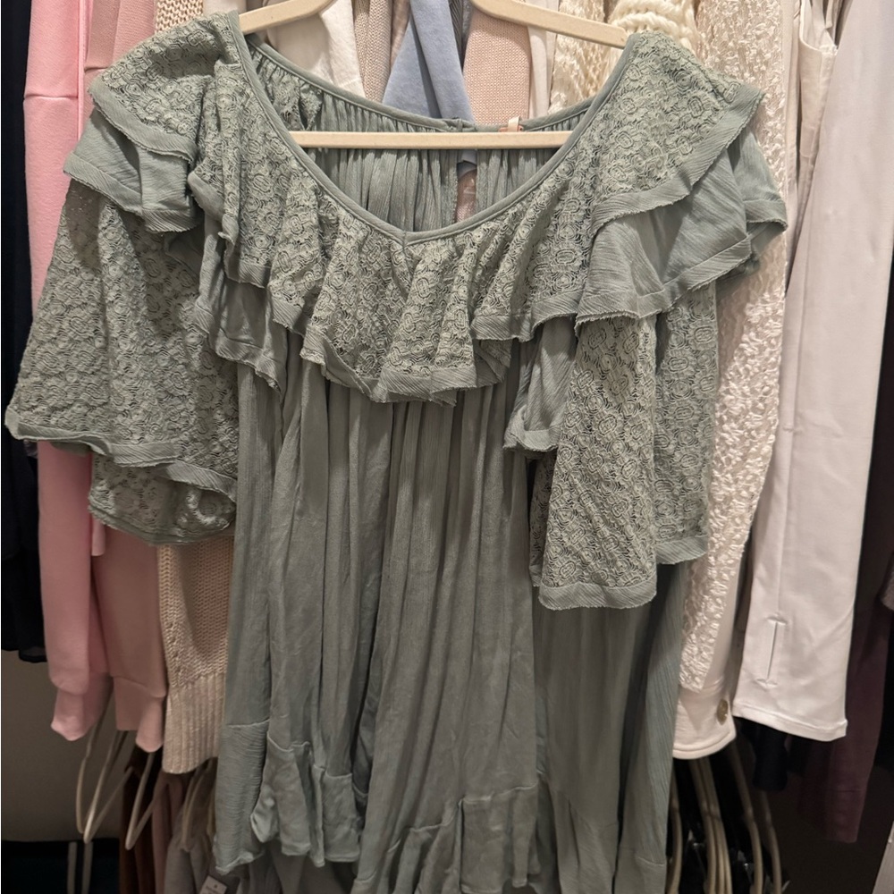 Women’s Ruffle Lace Peasant Romper - Sage Green